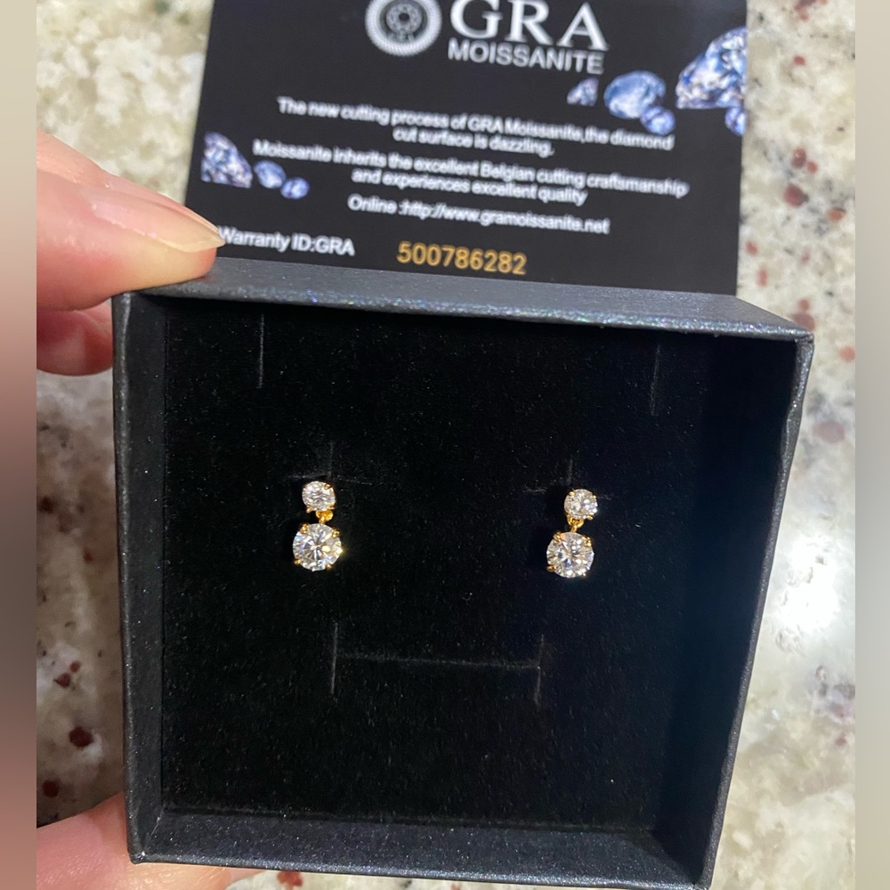 Moissanite 925 silver Gold tone Earrings